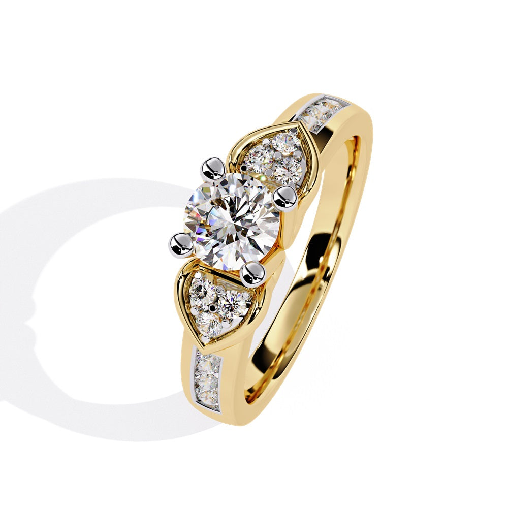 An elegant engagement ring with diamond accents set in gold, capturing the essence of love and devotion.