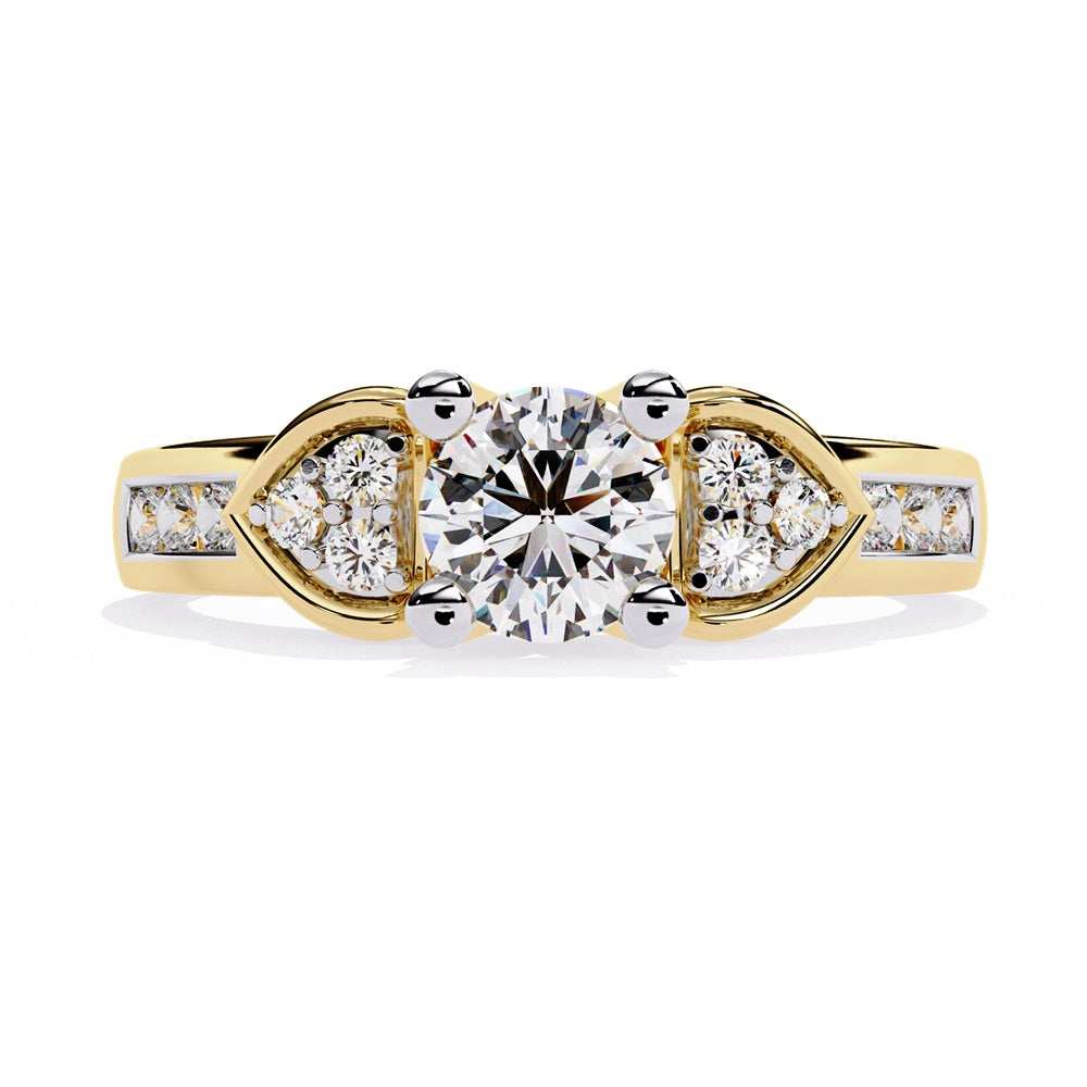 An elegant engagement ring with diamond accents set in gold, capturing the essence of love and devotion.