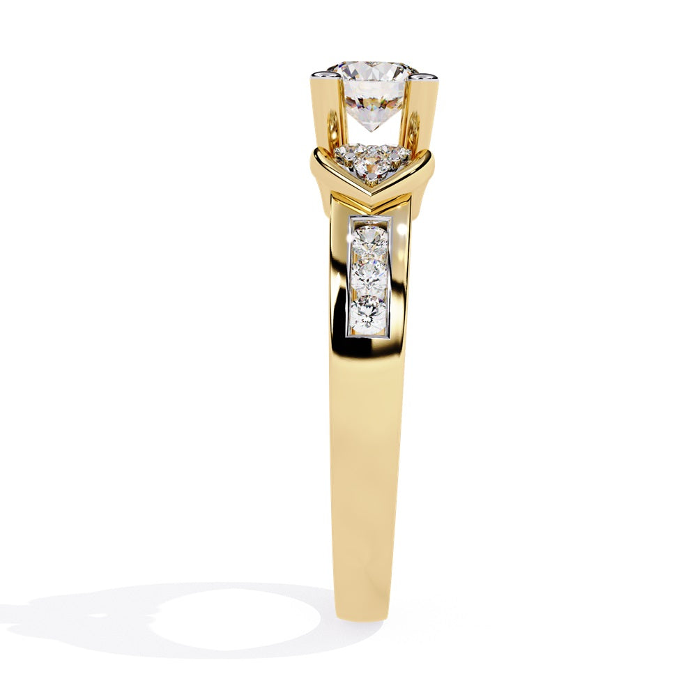 An elegant engagement ring with diamond accents set in gold, capturing the essence of love and devotion.