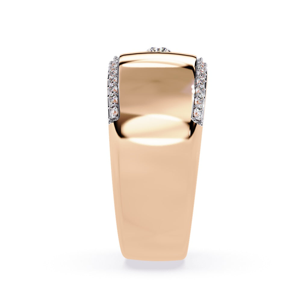 A pair of gold wedding bands featuring sparkling diamonds, representing a couple's eternal bond