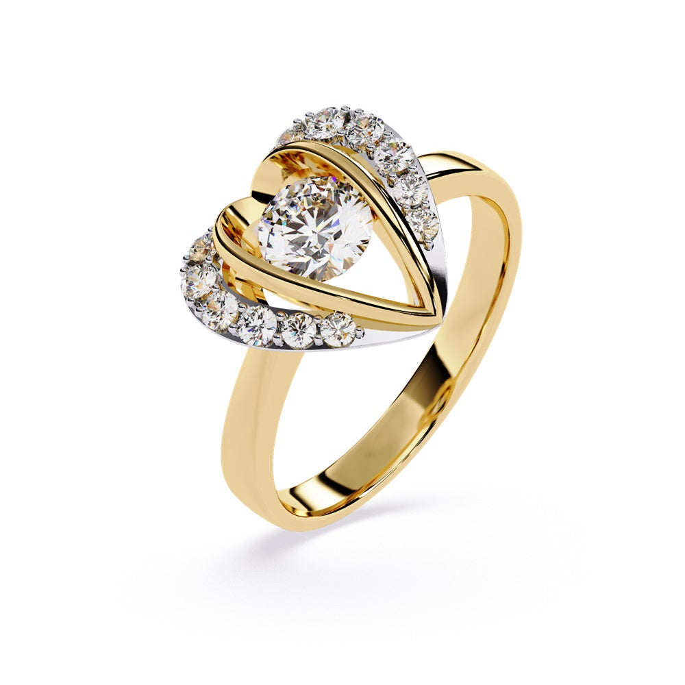 Gorgeous heart-shaped diamond ring in gold, symbolizing love and commitment with its unique design.