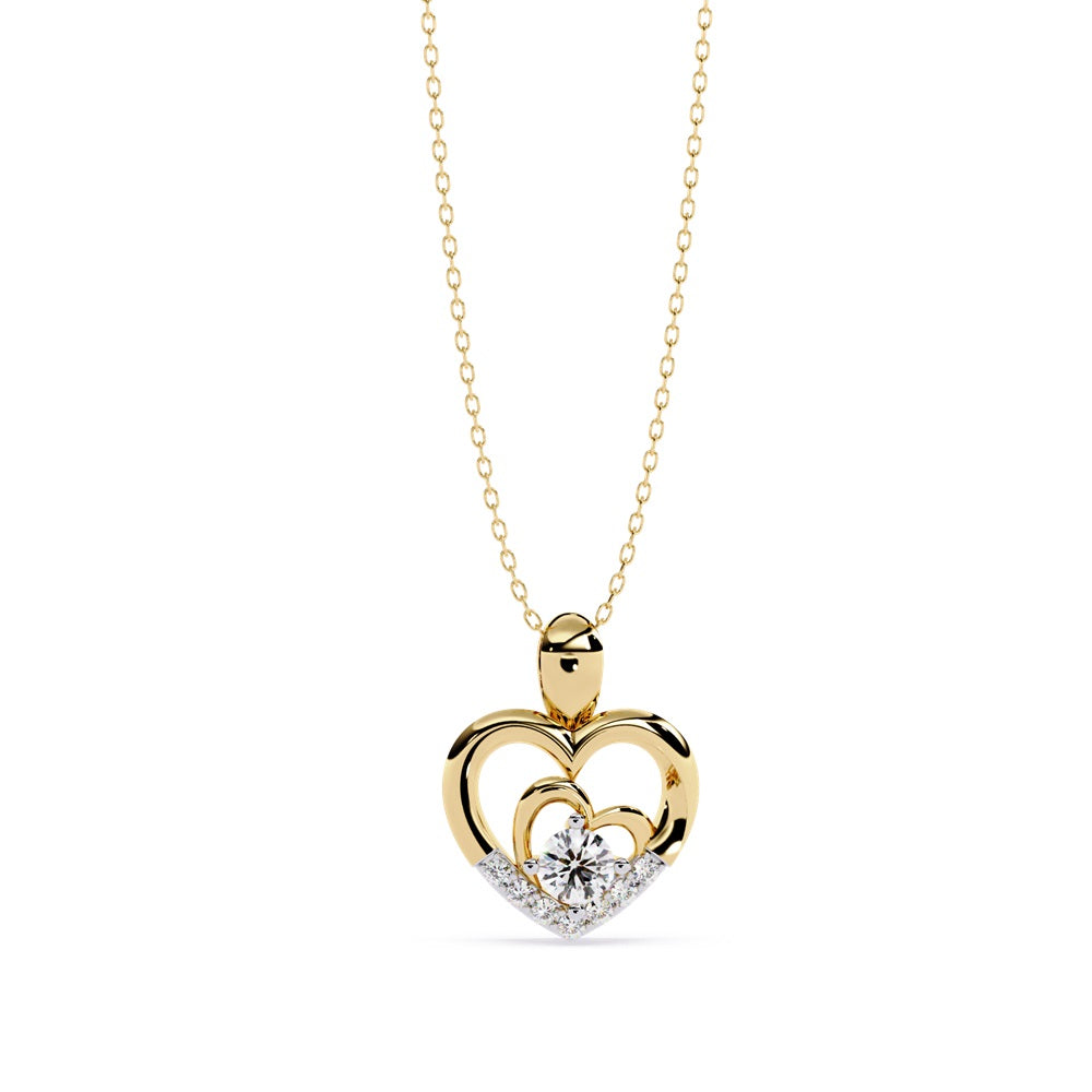 A gold and diamond heart pendant, elegantly designed to showcase its sparkling beauty and romantic appeal.