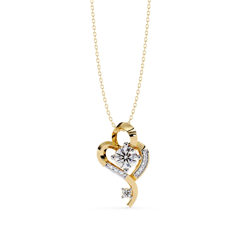 A diamond heart pendant necklace in gold featuring a stunning solitaire diamond centerpiece.