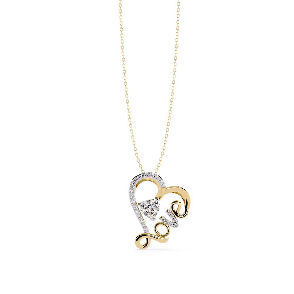 Stunning heart-shaped diamond pendant in gold, showcasing a radiant solitaire that spells out love.