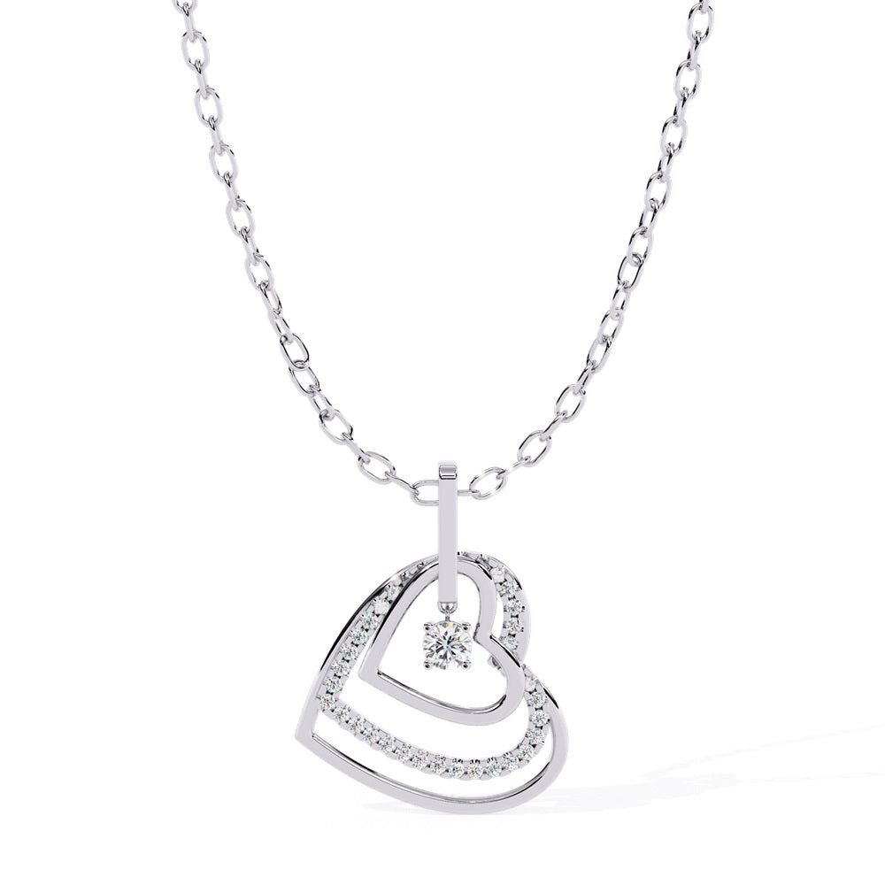 A beautiful rose gold pendant featuring three diamond hearts, a perfect blend of luxury and heartfelt sentiment.