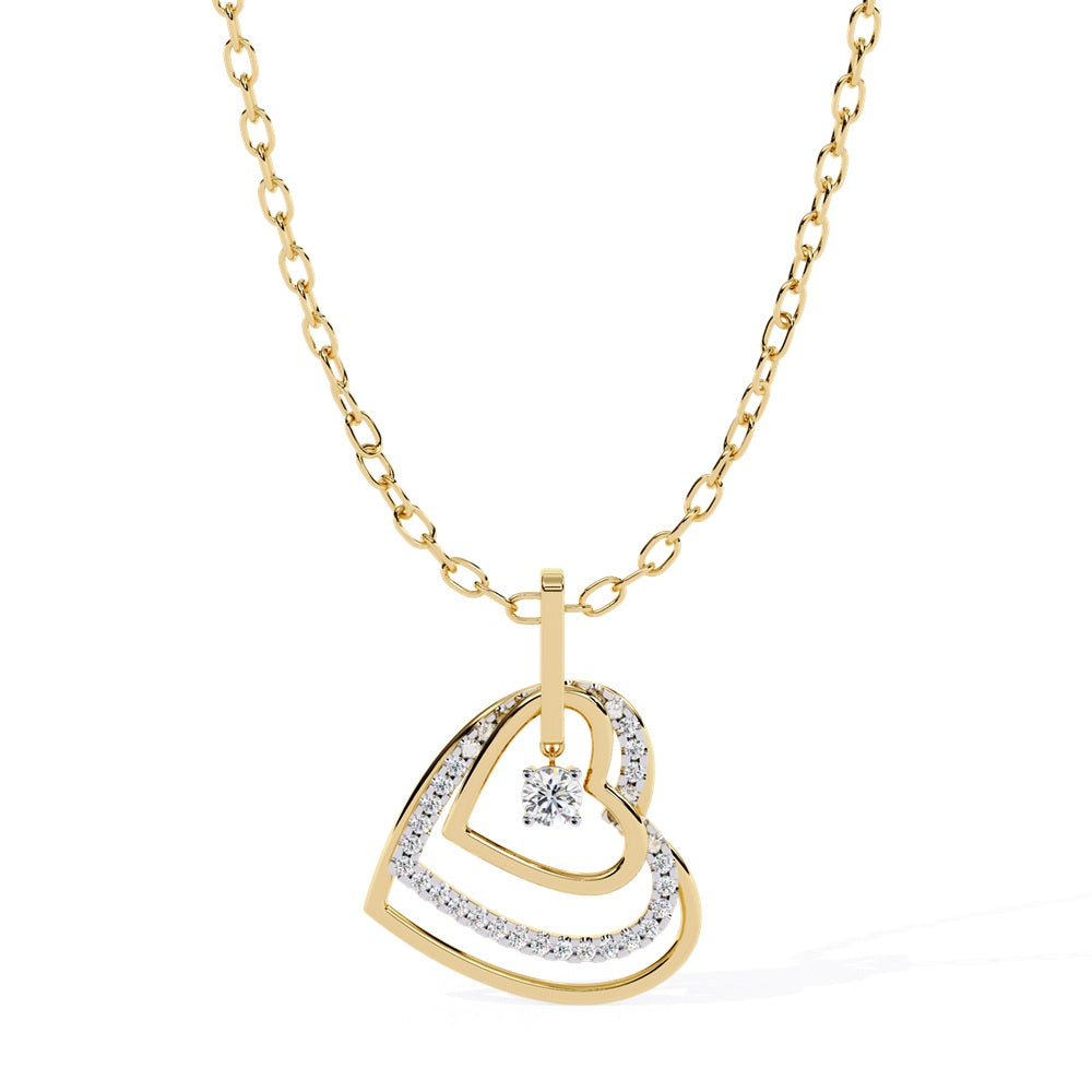 A beautiful rose gold pendant featuring three diamond hearts, a perfect blend of luxury and heartfelt sentiment.