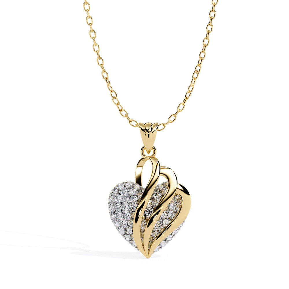 A luxurious rose gold pendant featuring a heart design, embellished with brilliant diamonds, ideal for a romantic gesture.