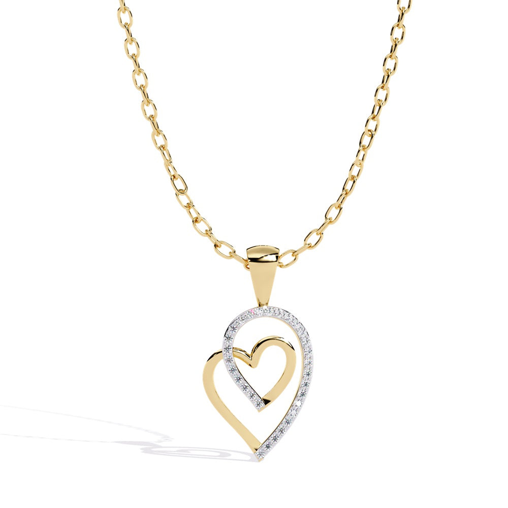 A stunning rose gold diamond heart pendant featuring two elegantly intertwined hearts, symbolizing love and unity.