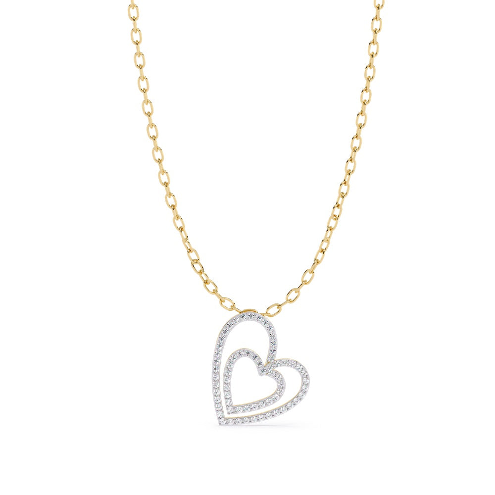 A stunning rose gold diamond heart pendant featuring two elegantly intertwined hearts, symbolizing love and unity.