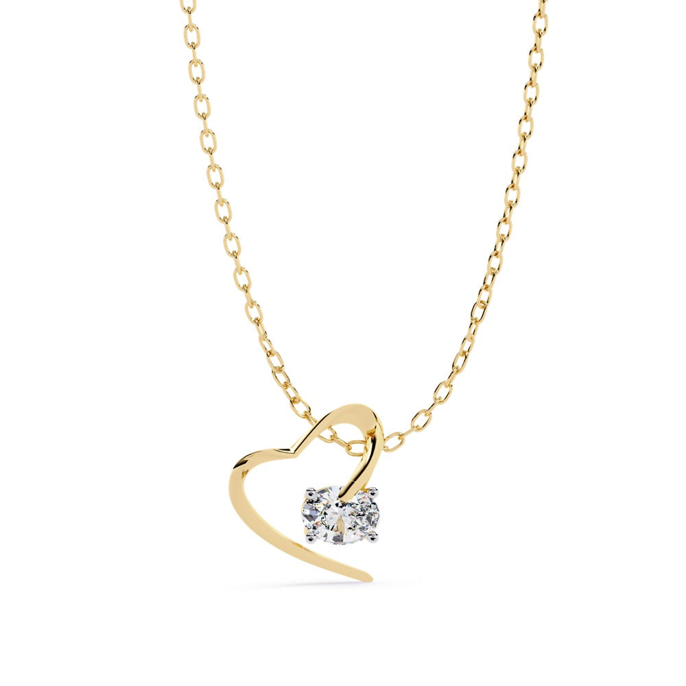 The Niraa Shooting Star Oval Shape Diamond Solitaire Pendant is elegantly formed with a heart shape and two sparkling stones at its center. Its finely linked, delicate chain makes it perfect for any occasion.