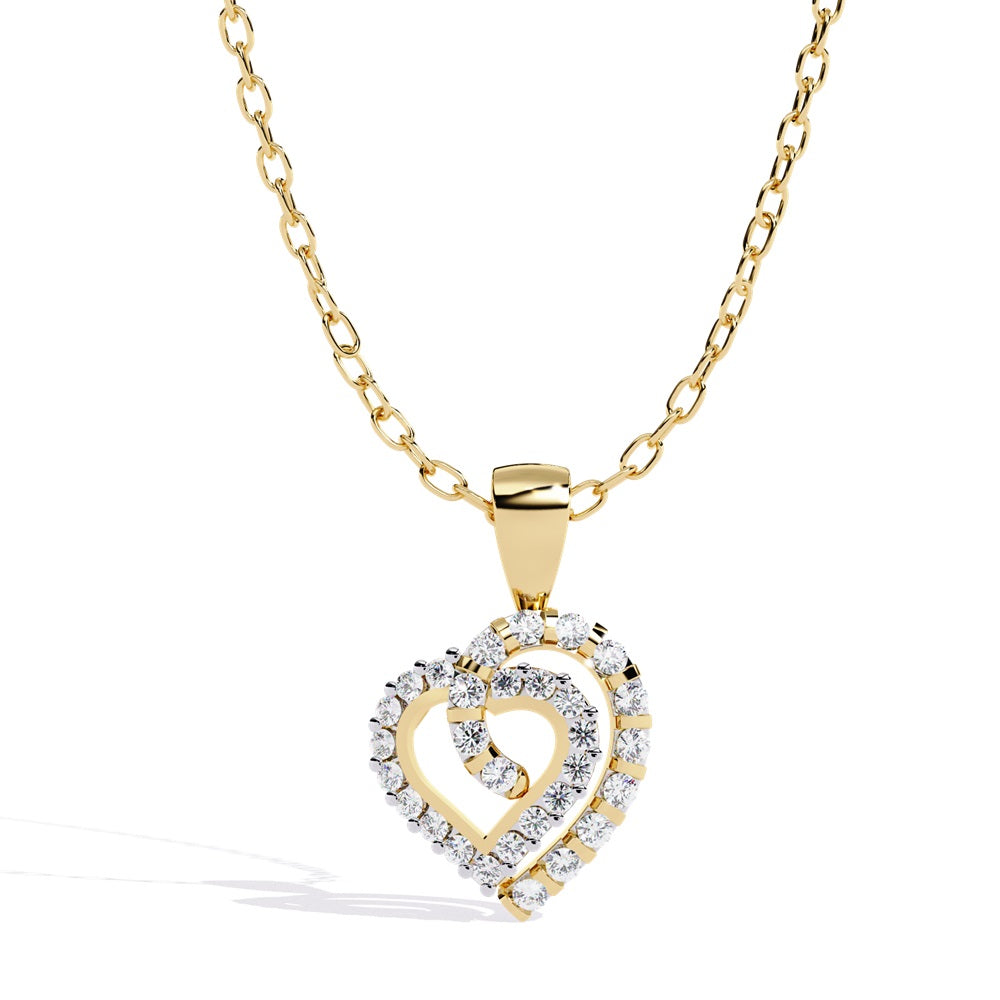 A stunning rose gold diamond heart pendant featuring two elegantly intertwined hearts, symbolizing love and unity.