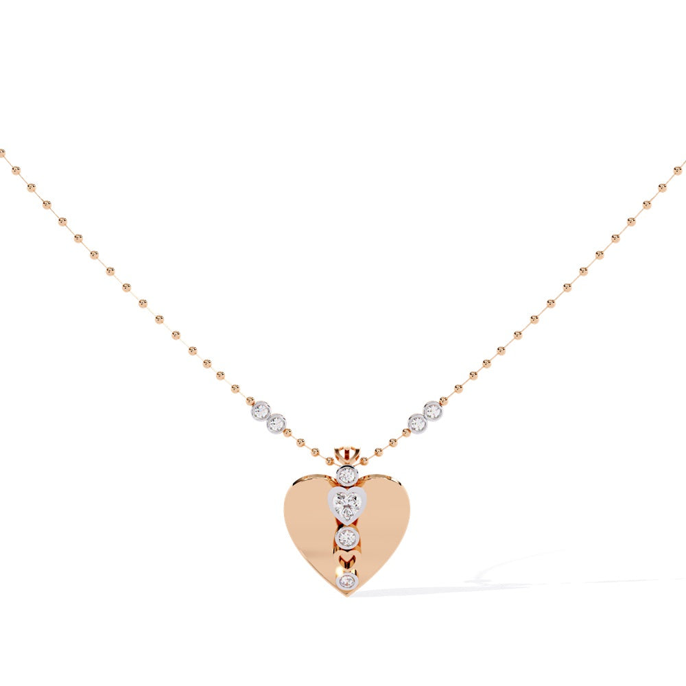 Niraas Sparkling Heart Diamond Pendant features a polished heart design adorned with a vertical row of radiant diamonds, complemented by a delicate chain with small diamond accents for an elegant look.
