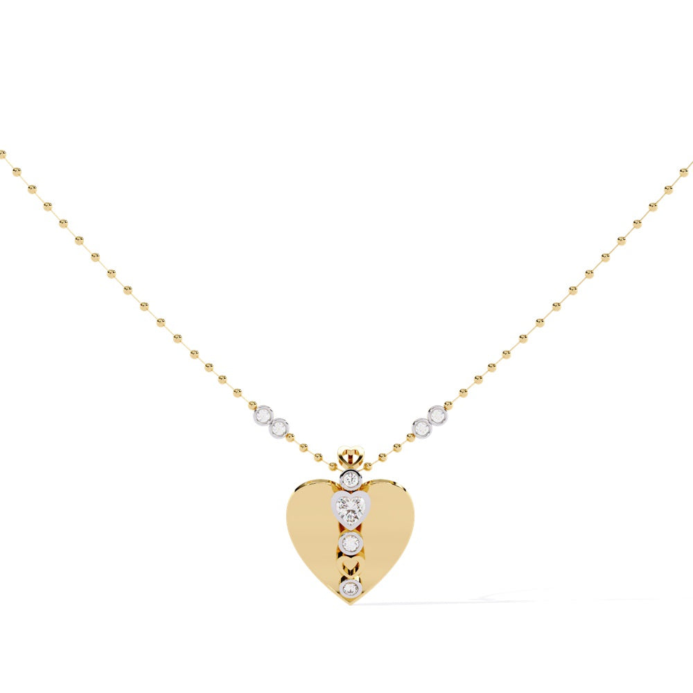 Niraas Sparkling Heart Diamond Pendant features a polished heart design adorned with a vertical row of radiant diamonds, complemented by a delicate chain with small diamond accents for an elegant look.