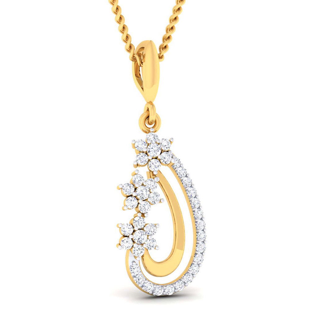 The Niraa Ariana Diamond Pendant Set features an elegant gold teardrop design adorned with sparkling white stones and suspended from a complementary gold chain.