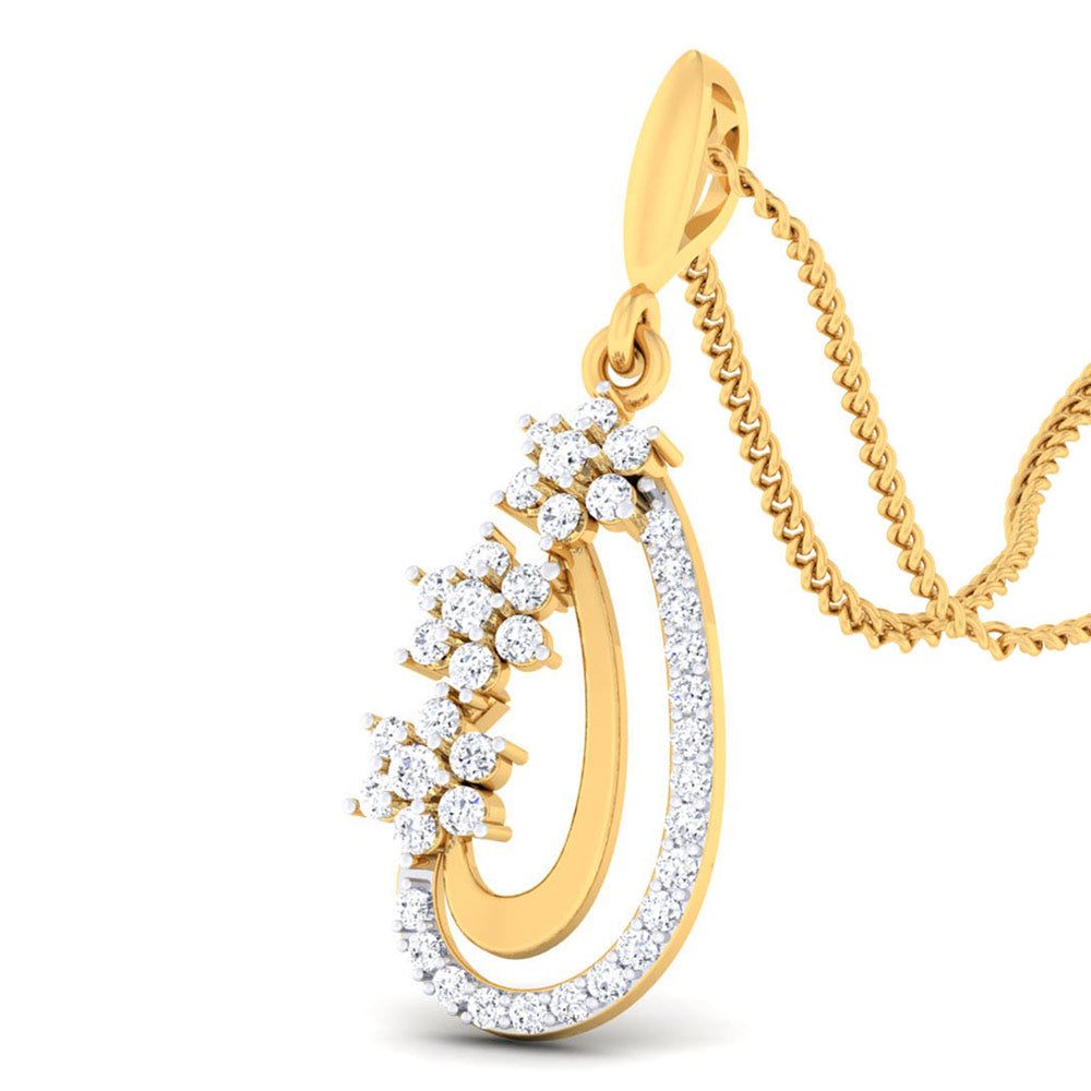 The Niraa Ariana Diamond Pendant Set features an elegant gold teardrop design adorned with sparkling white stones and suspended from a complementary gold chain.