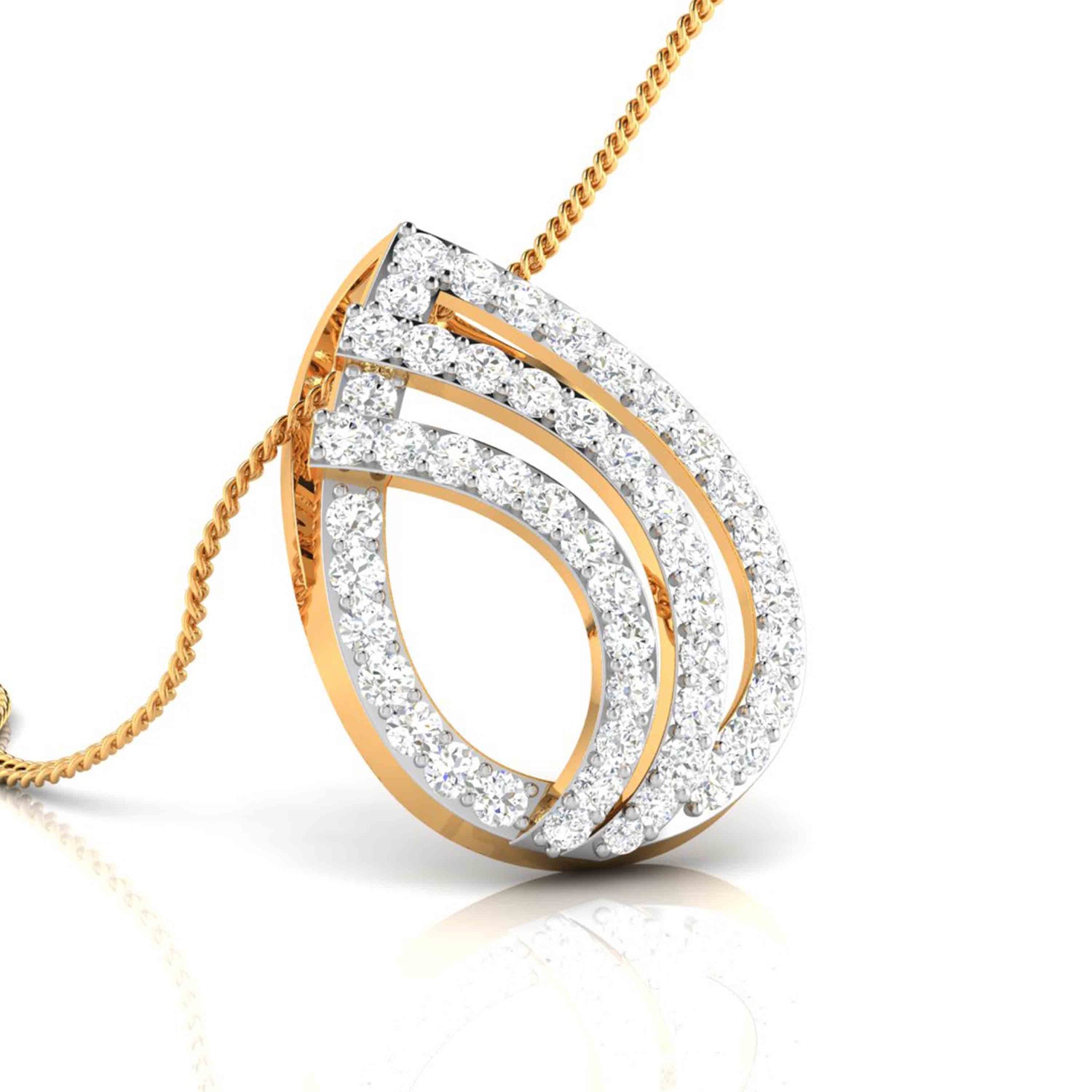The Anna Diamond Pendant Set by Niraa features a gold necklace with a teardrop pendant, three overlapping layers of sparkling white gemstones, exuding breathtaking sophistication.