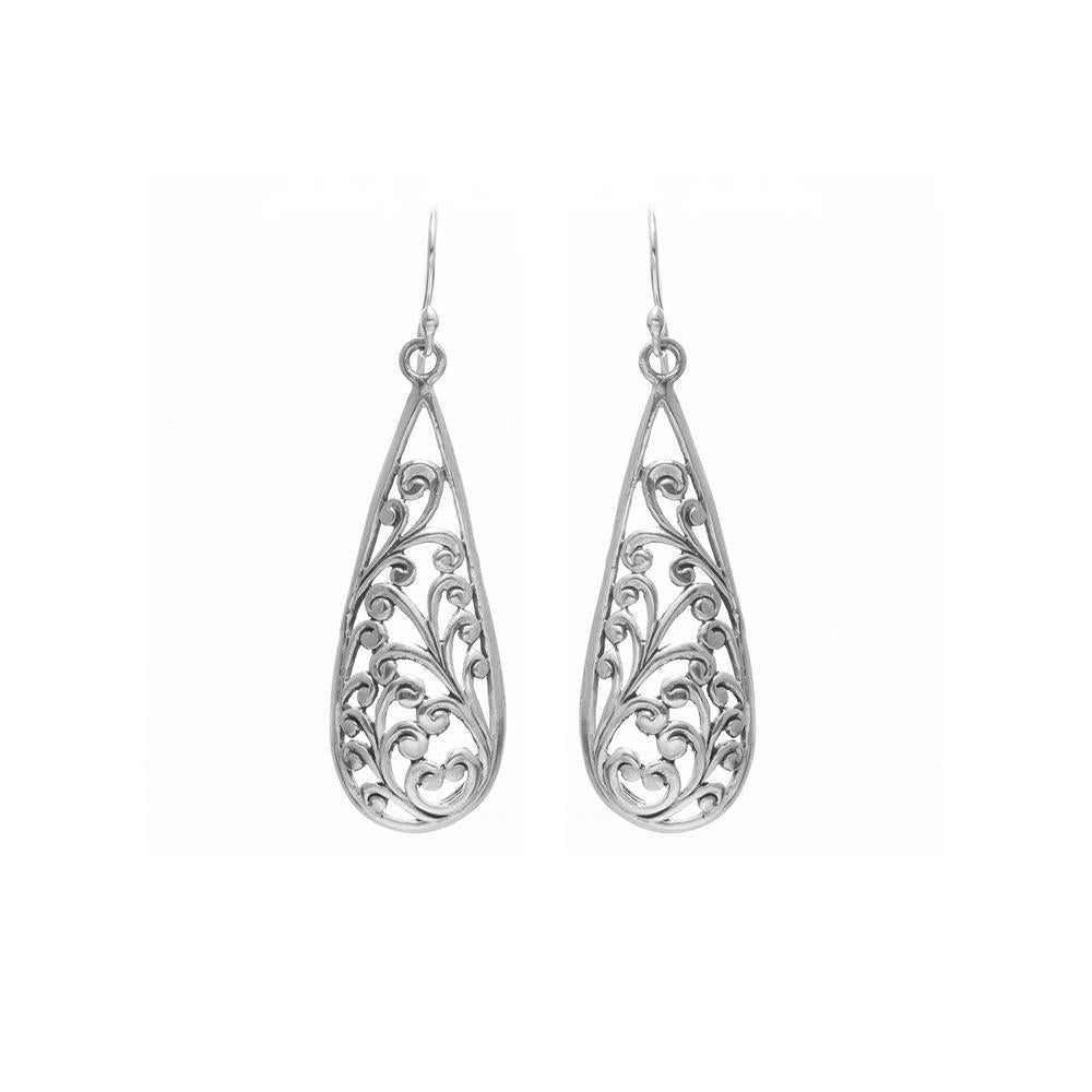Long paisley drop Earrings in 925 silver