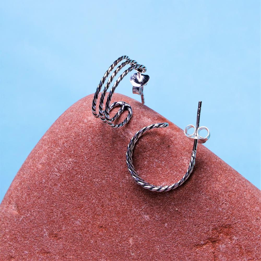 3 twisties together round screw Earrings in 925 silver