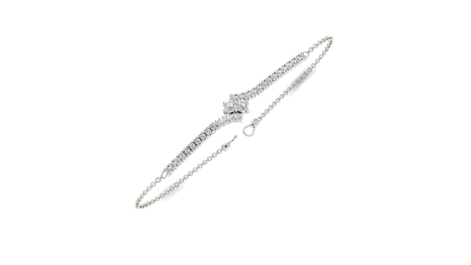 The Arely Diamond Bracelet by Niraa features a central star-shaped diamond accented with smaller diamonds on a fine link chain, secured by a small hook clasp. It embodies elegance and sophistication in every detail.
