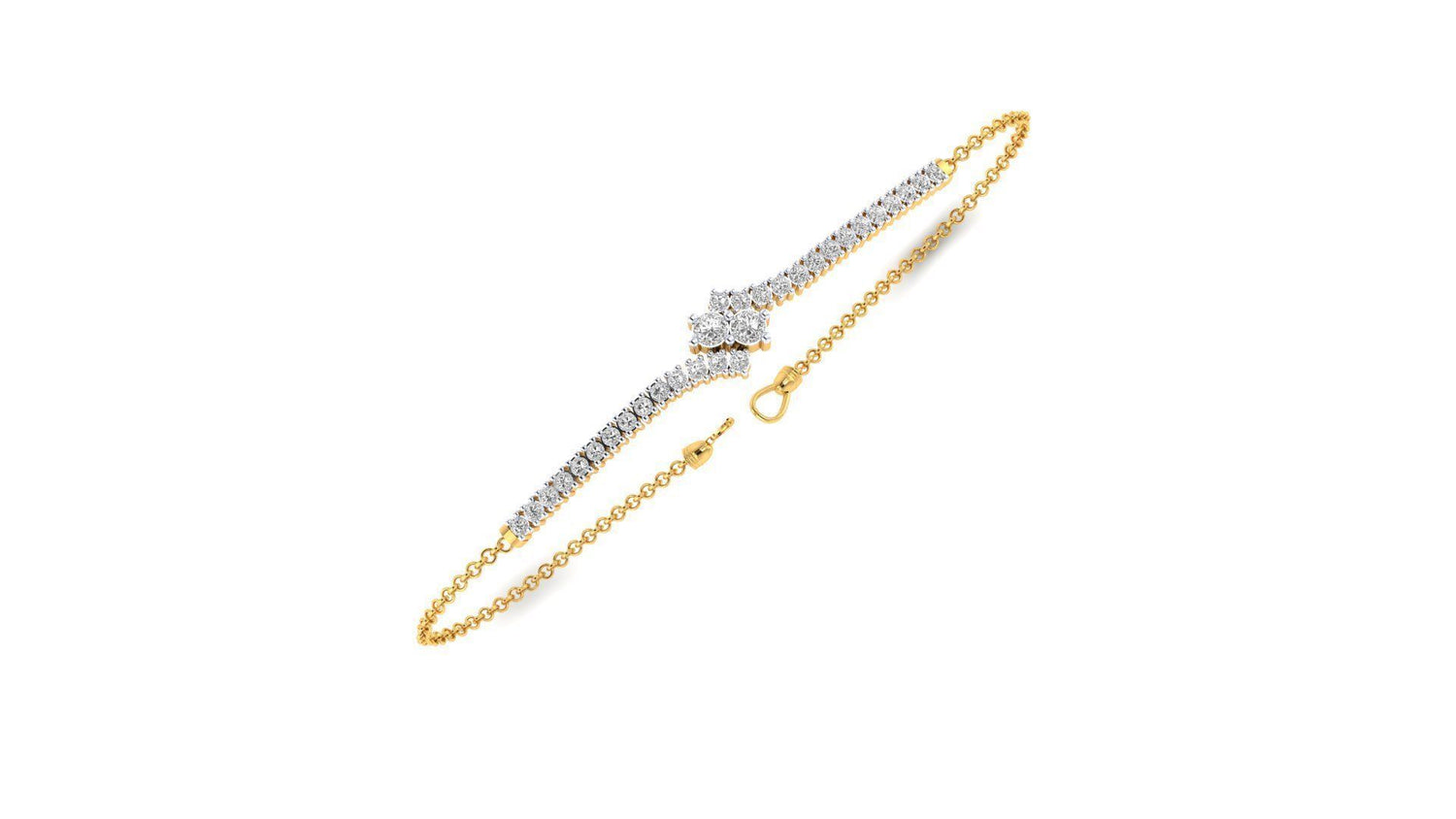 The Arely Diamond Bracelet by Niraa features a central star-shaped diamond accented with smaller diamonds on a fine link chain, secured by a small hook clasp. It embodies elegance and sophistication in every detail.