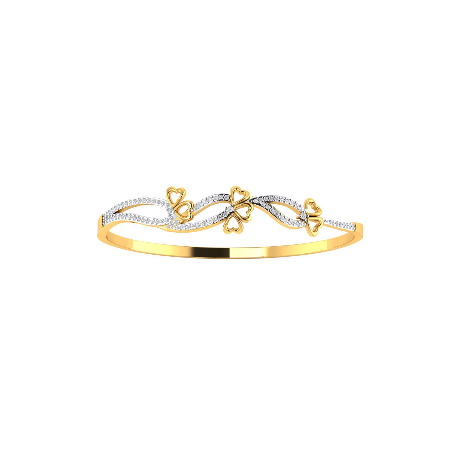 The Niraa Yamileth Diamond Bracelet is a rose gold design featuring intertwined heart shapes, each adorned with small sparkling stones, radiating an exquisite love story.