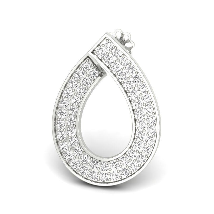 The Niraa Raelynn Diamond Earrings are elegant, horseshoe-shaped accessories encrusted with dazzling diamonds set in lustrous gold. They feature a secure backing and are elegantly displayed upright against a plain white background.