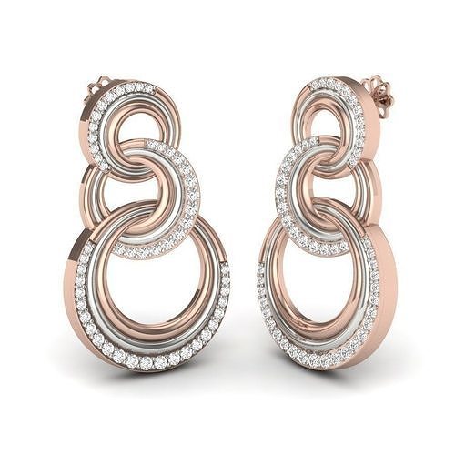 The Brielle Diamond Earring by Niraa features elegant interlocking circles in silver and rose gold tones, each adorned with small, sparkling diamonds. This luxurious and intricate design makes it the perfect addition to your luxury accessories collection.