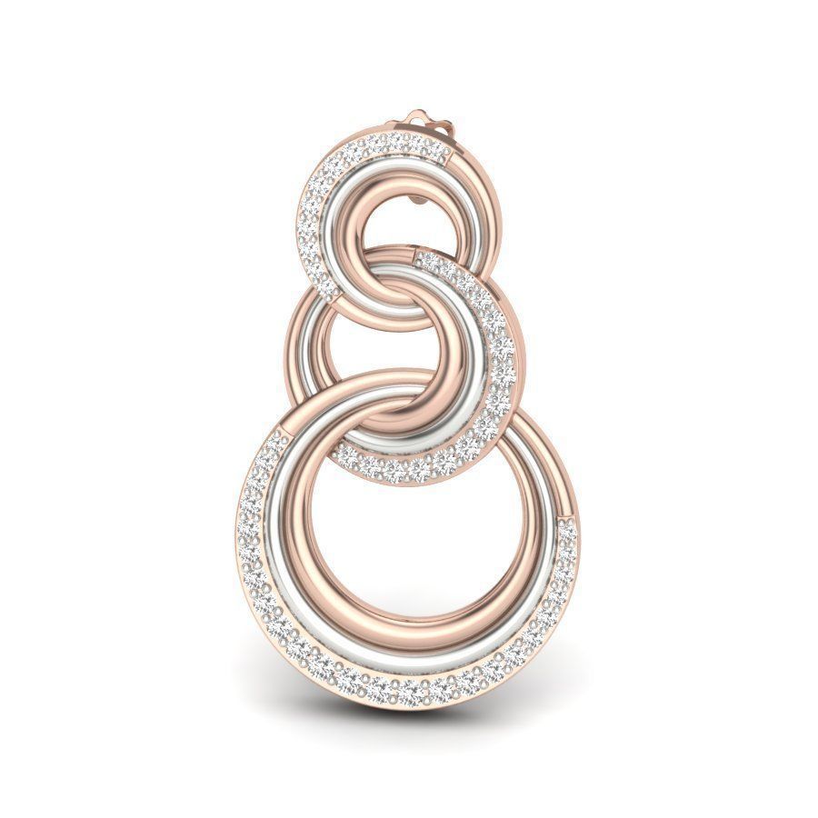The Brielle Diamond Earring by Niraa features elegant interlocking circles in silver and rose gold tones, each adorned with small, sparkling diamonds. This luxurious and intricate design makes it the perfect addition to your luxury accessories collection.