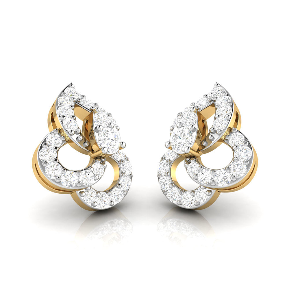 The Cecelia Diamond Earring by Niraa features interlocking gold loops encrusted with sparkling diamonds, creating an intricate and sophisticated design.