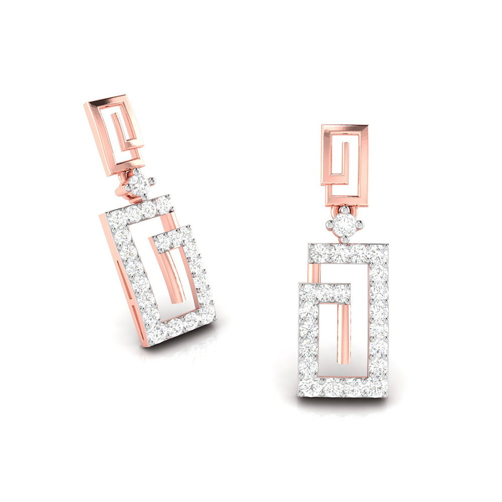 The Delilah Diamond Earrings by Niraa exude elegance and modern sophistication with their gold geometric rectangular design, sparkling diamonds, and an artistic geometric clasp.