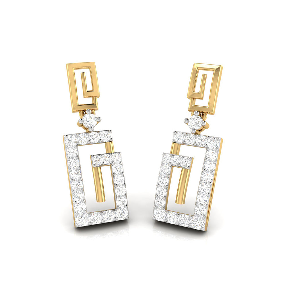 The Delilah Diamond Earrings by Niraa exude elegance and modern sophistication with their gold geometric rectangular design, sparkling diamonds, and an artistic geometric clasp.