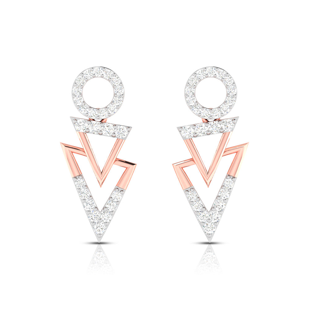 The Dior Diamond Earring by Niraa features an exquisite geometric design, with a captivating circle at the top leading to two dazzling, diamond-studded triangles.