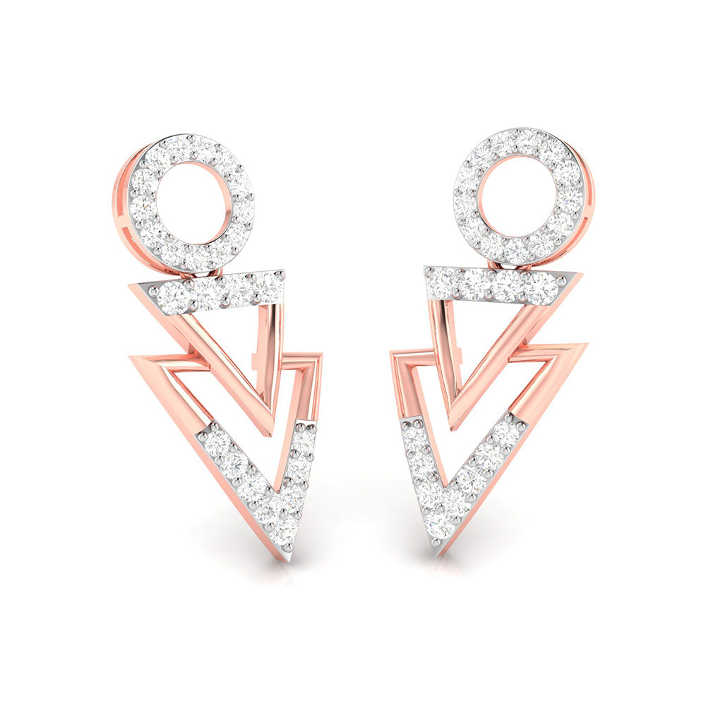 The Dior Diamond Earring by Niraa features an exquisite geometric design, with a captivating circle at the top leading to two dazzling, diamond-studded triangles.