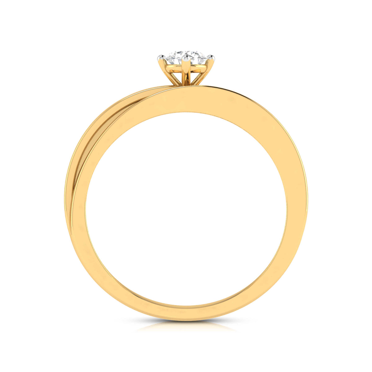 The Hailey Diamond Solitaire Ring by Niraa is a luxury rose gold engagement ring with a round, brilliant-cut diamond in a classic prong setting. Its polished band enhances the diamonds allure as it elegantly rests on a reflective surface.