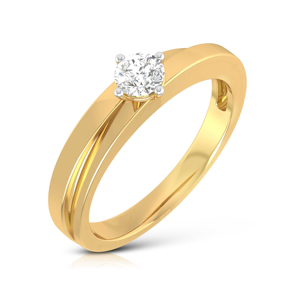 The Hailey Diamond Solitaire Ring by Niraa is a luxury rose gold engagement ring with a round, brilliant-cut diamond in a classic prong setting. Its polished band enhances the diamonds allure as it elegantly rests on a reflective surface.