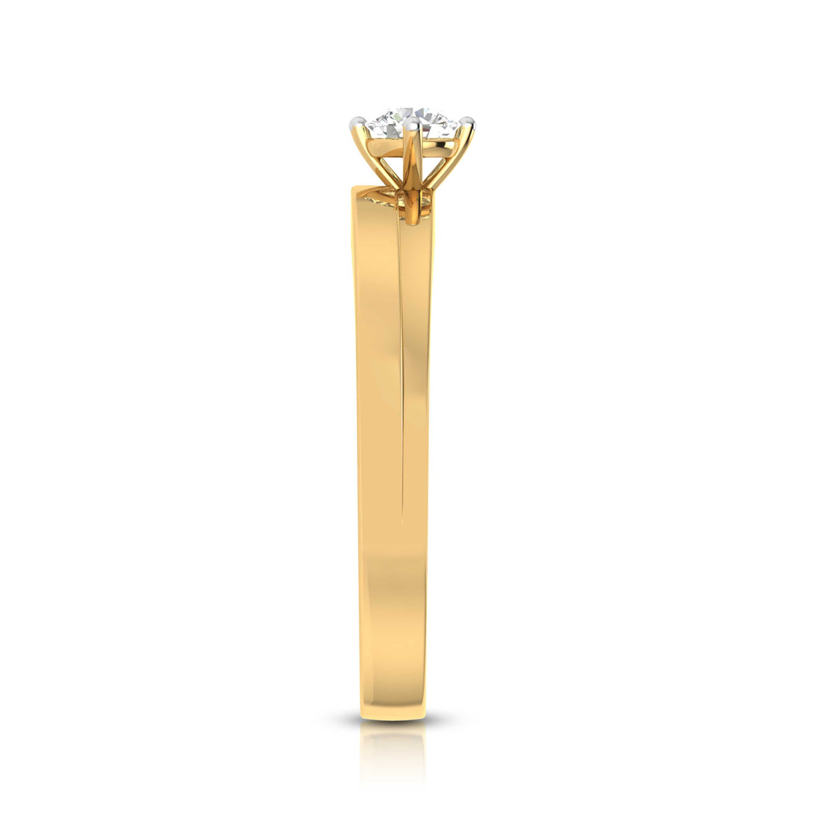 The Hailey Diamond Solitaire Ring by Niraa is a luxury rose gold engagement ring with a round, brilliant-cut diamond in a classic prong setting. Its polished band enhances the diamonds allure as it elegantly rests on a reflective surface.