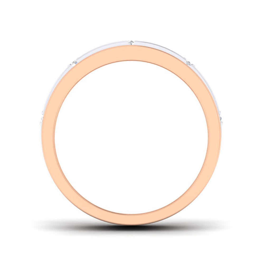 The Niraa Katniss Diamond Ladies Ring embodies modern elegance with a rose gold band and round diamonds in a geometric design, featuring alternating rose gold and silver-toned sections, plus a diamond certificate for authenticity.