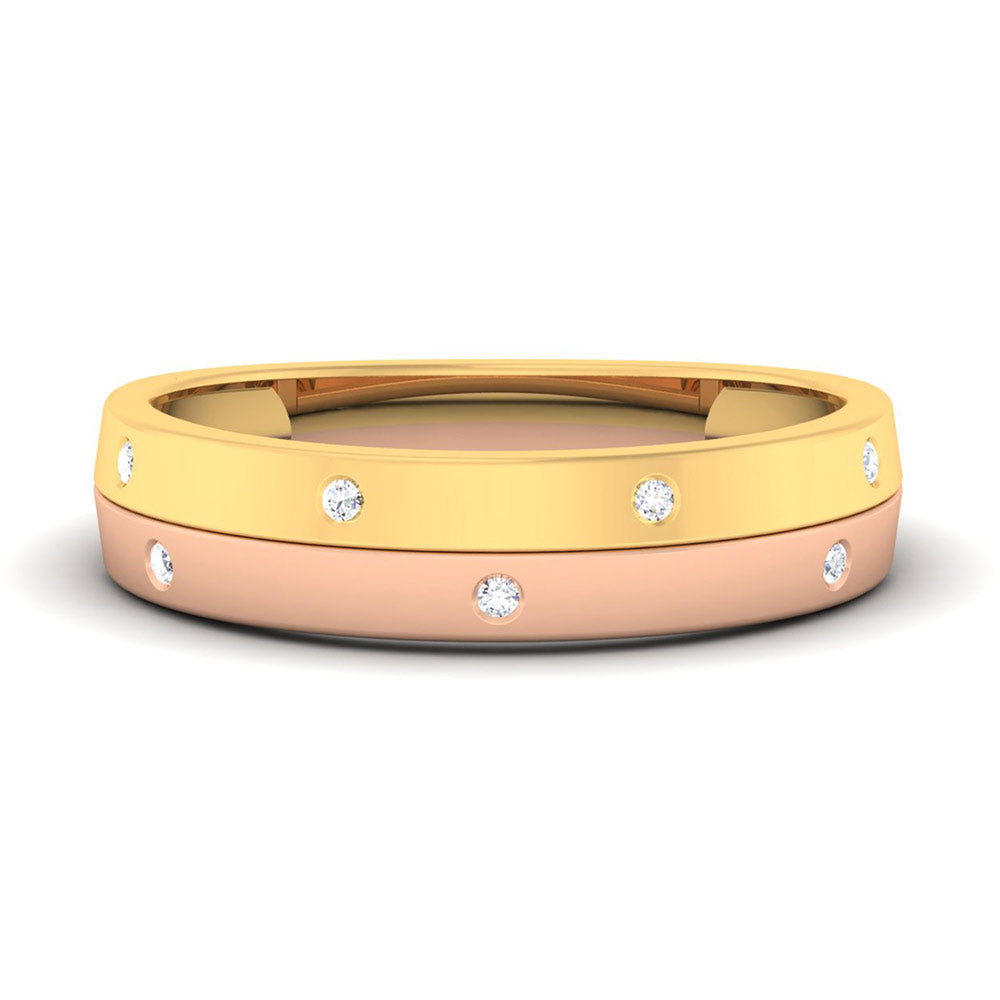 Experience elegance with the Niraa Odessey Diamond Ladies Ring. This ring features a gold and rose gold band adorned with small diamonds, exuding a dazzling sparkle perfect for any occasion.