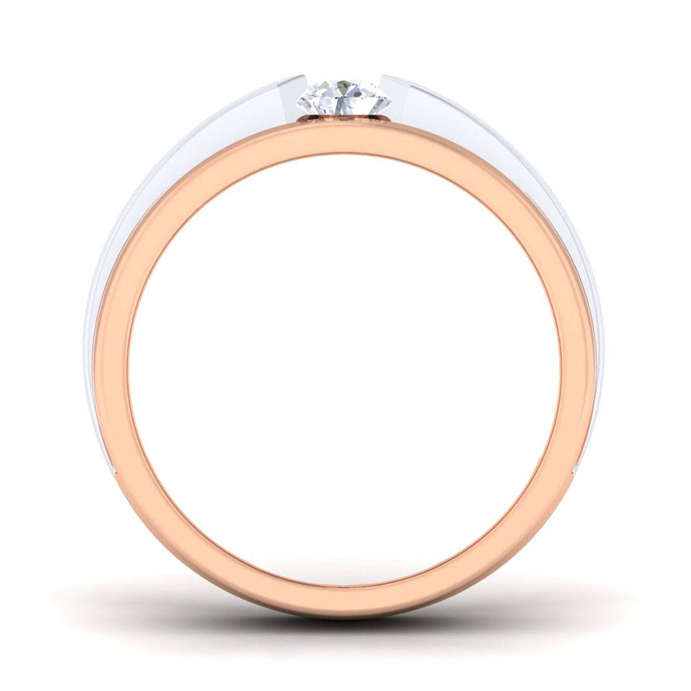 Discover the Sophia Diamond Solitaire Ring by Niraa: a two-toned marvel crafted in rose gold and silver, with a central diamond. Accompanied by a certified diamond certificate, the exquisite design layers gold and diamonds around the gem.