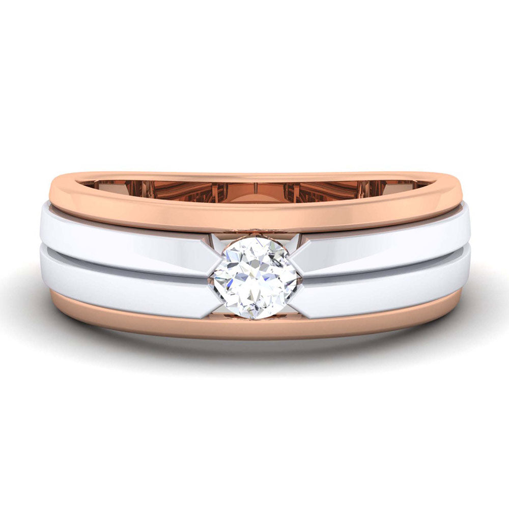 Discover the Sophia Diamond Solitaire Ring by Niraa: a two-toned marvel crafted in rose gold and silver, with a central diamond. Accompanied by a certified diamond certificate, the exquisite design layers gold and diamonds around the gem.