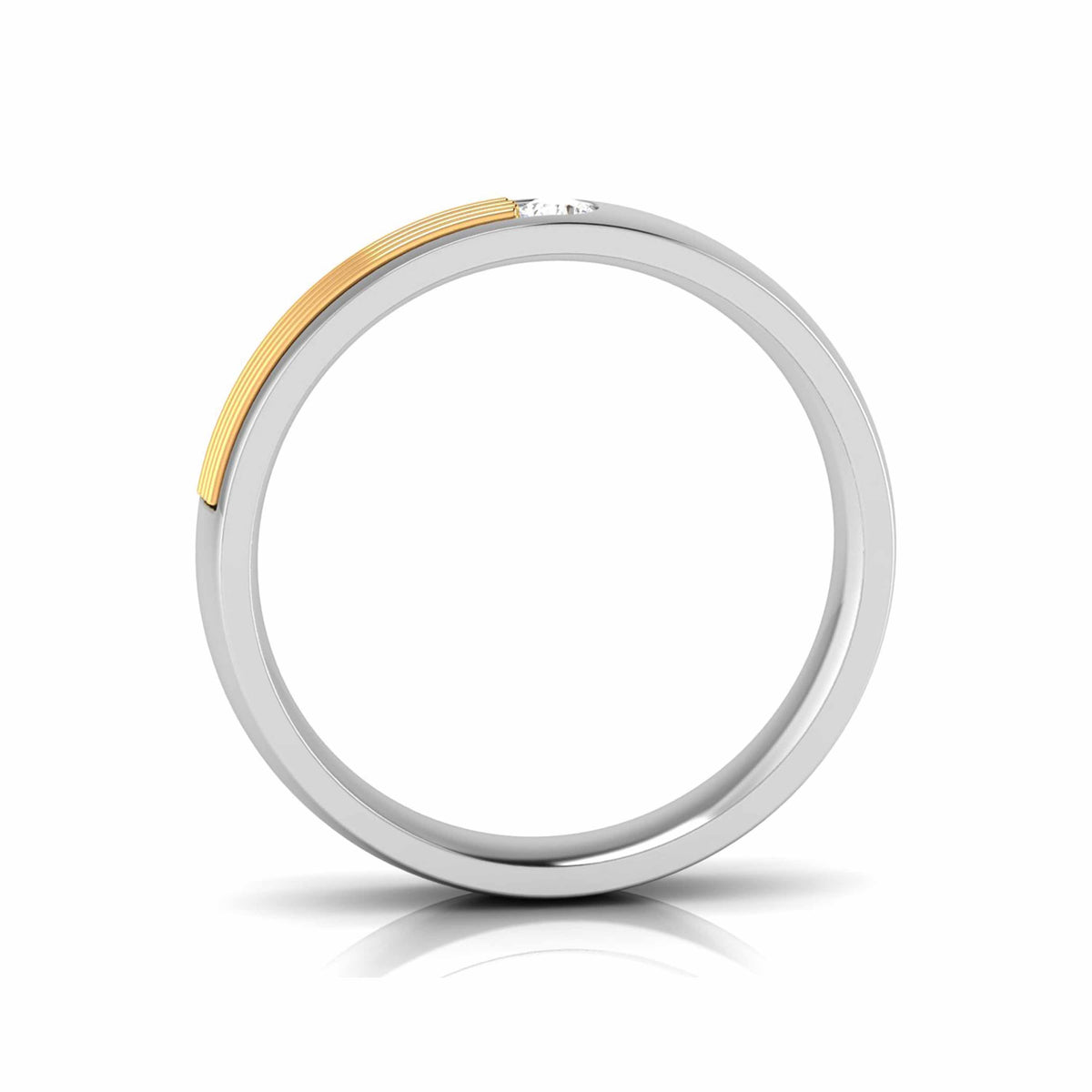 Displayed against a white background, two Irene Diamond Ladies Rings by Niraa feature sleek gold accents and small diamonds. The polished finish subtly reflects light, with one ring leaning against the other to highlight their modern design.