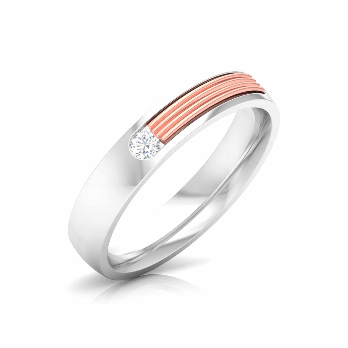 Displayed against a white background, two Irene Diamond Ladies Rings by Niraa feature sleek gold accents and small diamonds. The polished finish subtly reflects light, with one ring leaning against the other to highlight their modern design.
