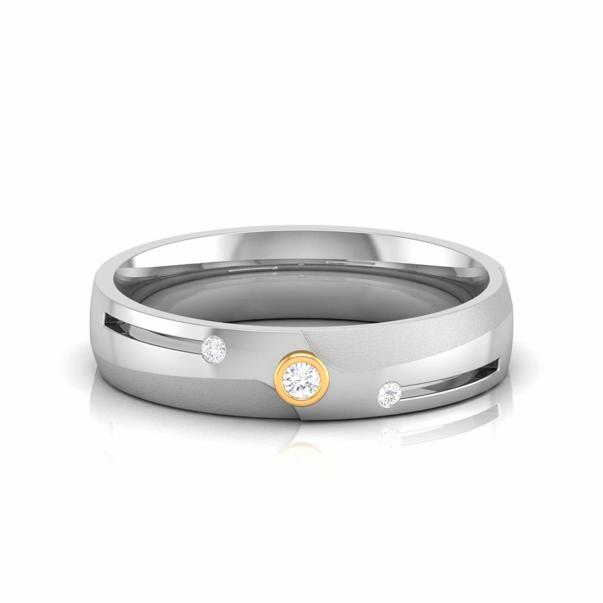 The exquisite Leah Diamond Ladies Rings by Niraa feature luxurious silver bands with a single small diamond set in rose gold accents, elegantly displayed side by side against a pristine white background.