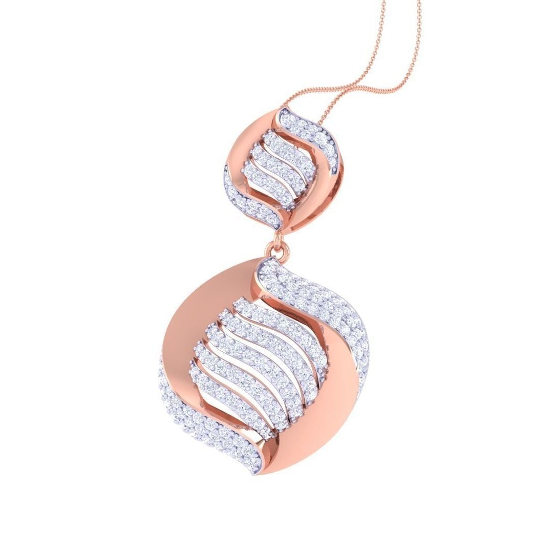 The Alia Diamond Pendant by Niraa boasts wave-like designs adorned with sparkling diamonds on a gold base. This sophisticated piece hangs gracefully from a delicate chain, embodying timeless beauty.