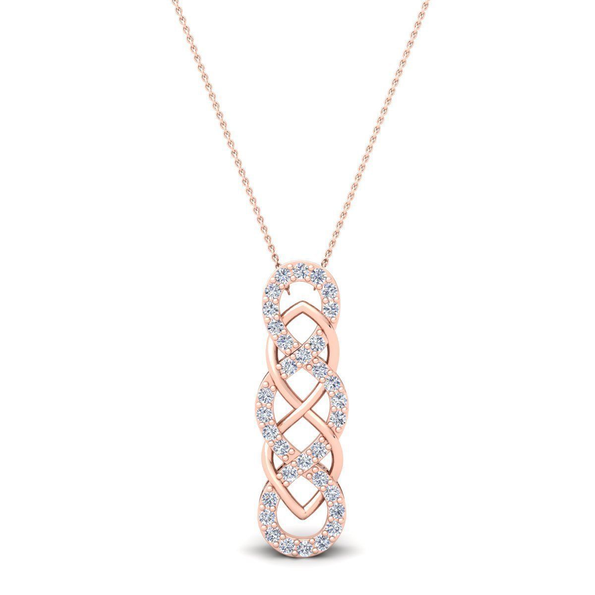 The Penny Diamond Pendant by Niraa is an exquisite silver necklace featuring an intricate infinity loop design adorned with sparkling stones. This elegant piece hangs from a delicate chain, capturing timeless beauty and endless charm.