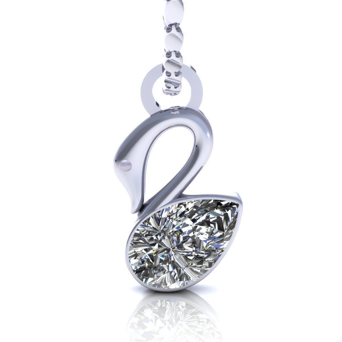 The Ailani Diamond Pendant by Niraa features a gold swan-shaped design with a clear gem at the base, elegantly hanging from a delicate gold chain on a white background.