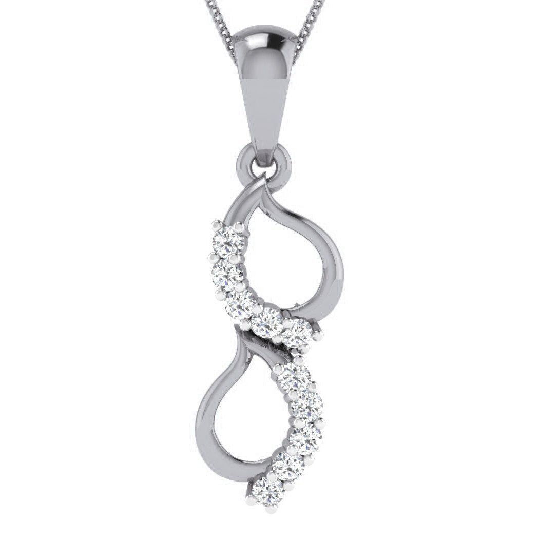 The Niraa Mina Diamond Pendant features a gold infinity symbol, lined with sparkling small white gemstones, paired with a gold chain. This elegant piece embodies timeless beauty and sophistication.