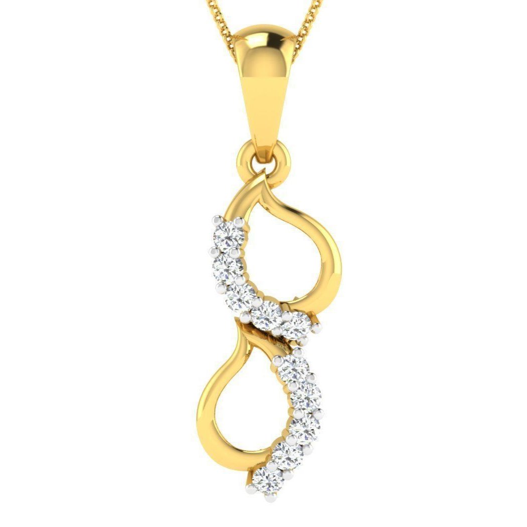The Niraa Mina Diamond Pendant features a gold infinity symbol, lined with sparkling small white gemstones, paired with a gold chain. This elegant piece embodies timeless beauty and sophistication.