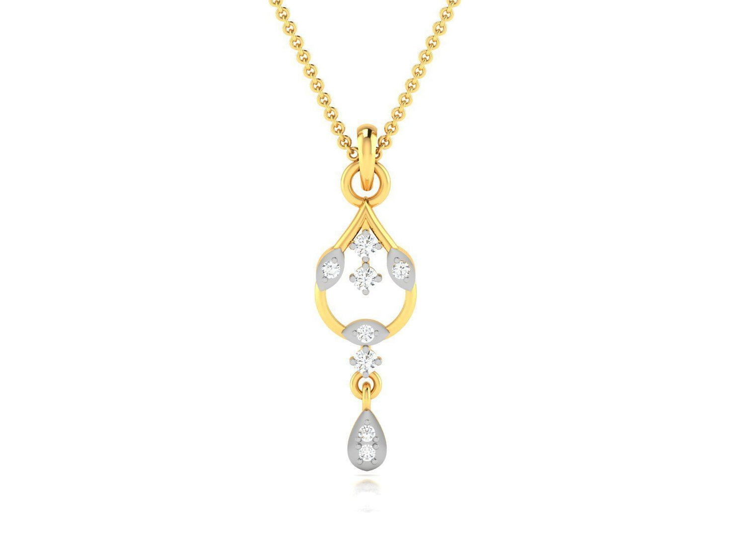 The Bailee Diamond Pendant by Niraa is an elegant teardrop necklace featuring gold and silver tones with clear gemstones on a delicate gold chain.
