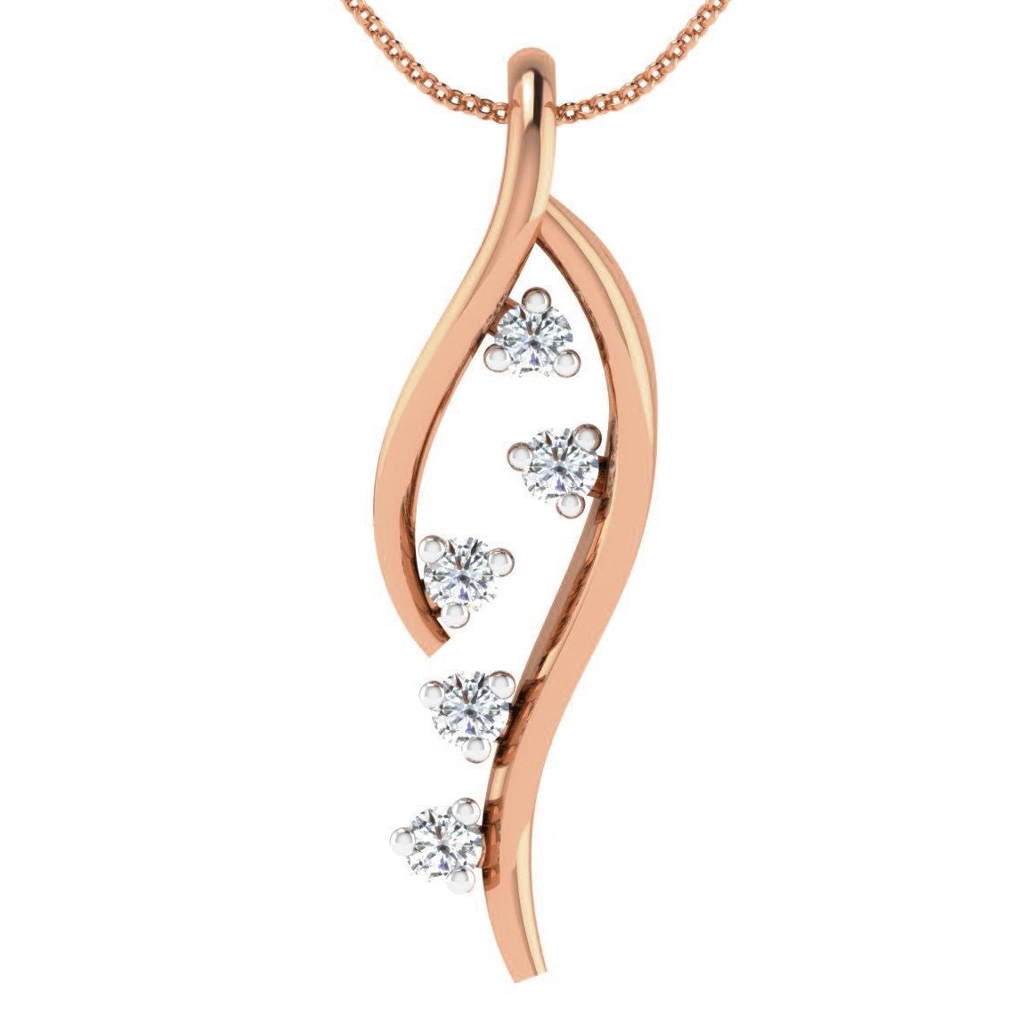 The Katalina Diamond Pendant by Niraa is a rose gold necklace featuring a wavy design with five vertically arranged round-cut diamonds. Its exquisite craftsmanship and timeless appeal are undeniable, even if the HTML content is incomplete.